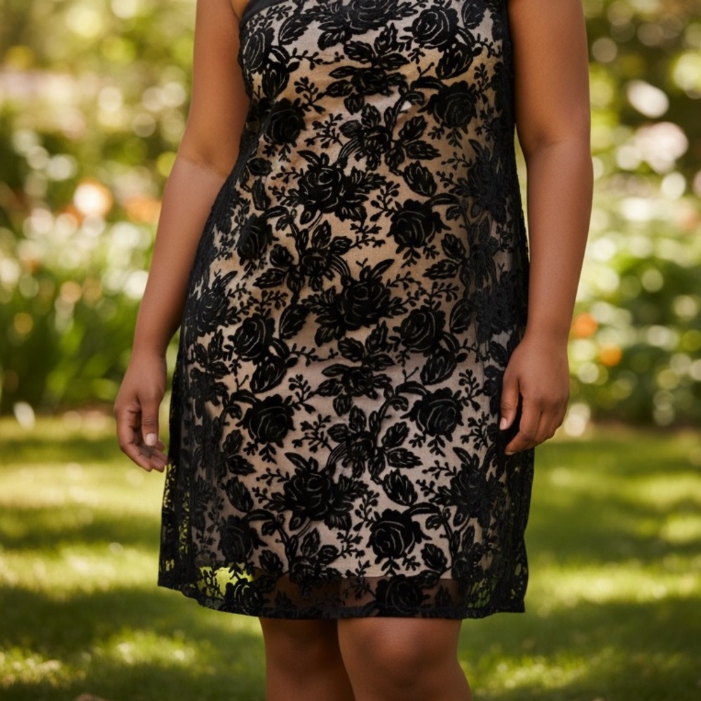 Bila Velvet Burnout Rose Sheer Overlay Dress Size XL Dark Romantic Whimsigoth